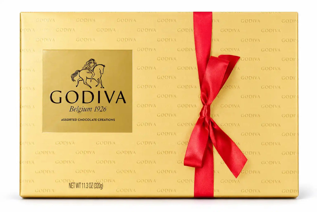 Godiva Assorted Chocolate Creations Gift Box, Premium Belgian Chocolate Assortment, Elegant Gold Gift Box with Red Ribbon, 11.3 oz (320 g)