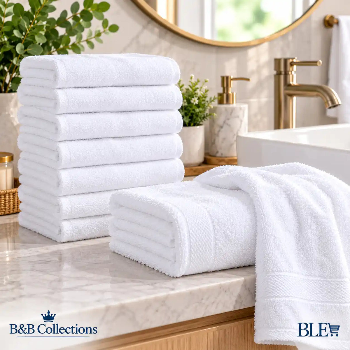 Grandeur Hospitality Hand Towels, 12-Pack, 100% Cotton, White, 16" x 30", Soft & Absorbent Towels for Bathroom, Guest & Commercial Use