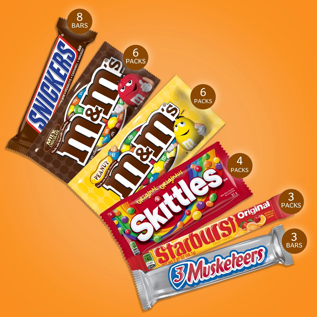 M&M's, Snickers, 3 Musketeers, Skittles & Starburst Full Size Candy Variety Pack, Assorted Chocolate & Fruity Candy, 30 Count