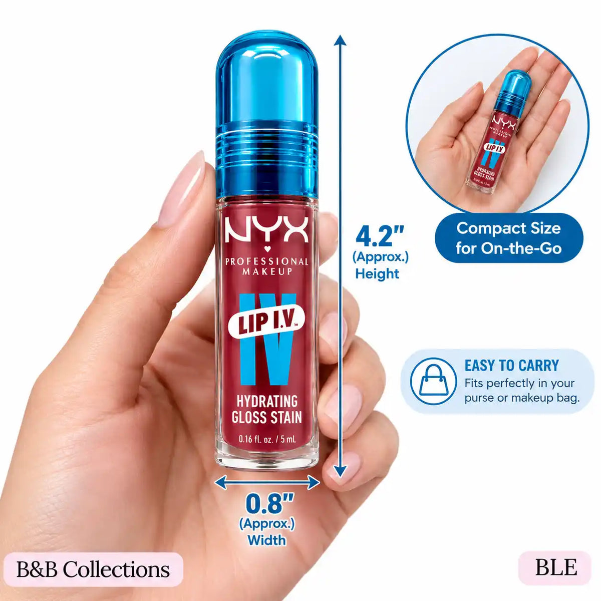 NYX Professional Makeup Lip I.V. Hydrating Gloss Stain, 12-Hour Hydration, Glossy Lip Color, Available in Hydra Honey, Bubblegum Burst & Blush Rush
