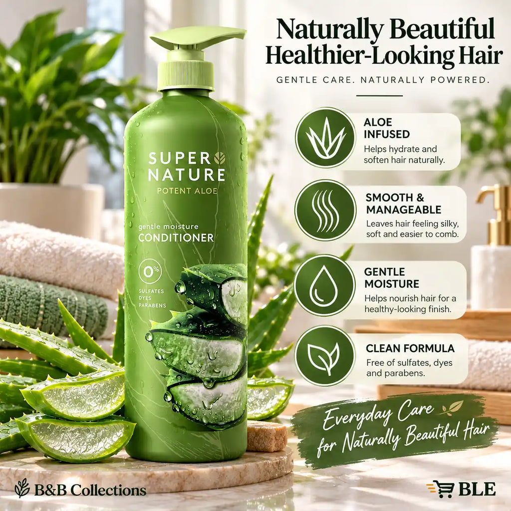 Super Nature Potent Aloe Gentle Moisture Conditioner, Sulfate-Free, Dye-Free & Paraben-Free, Aloe Vera Hair Care