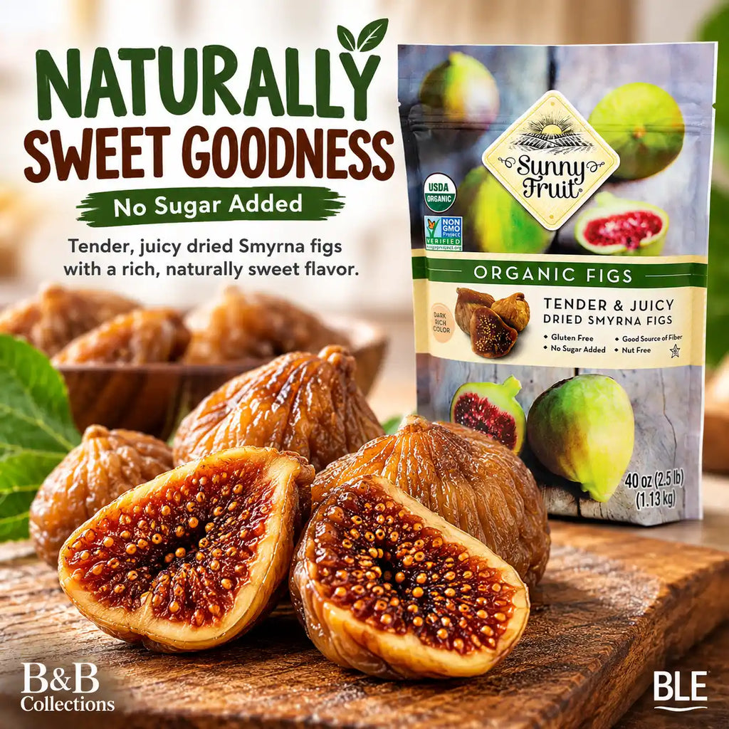 Sunny Fruit Organic Dried Smyrna Figs, 40 oz (2.5 lb), Tender & Juicy Sun-Dried Figs, USDA Organic, Non-GMO, Gluten-Free, No Sugar Added, Good Source of Fiber