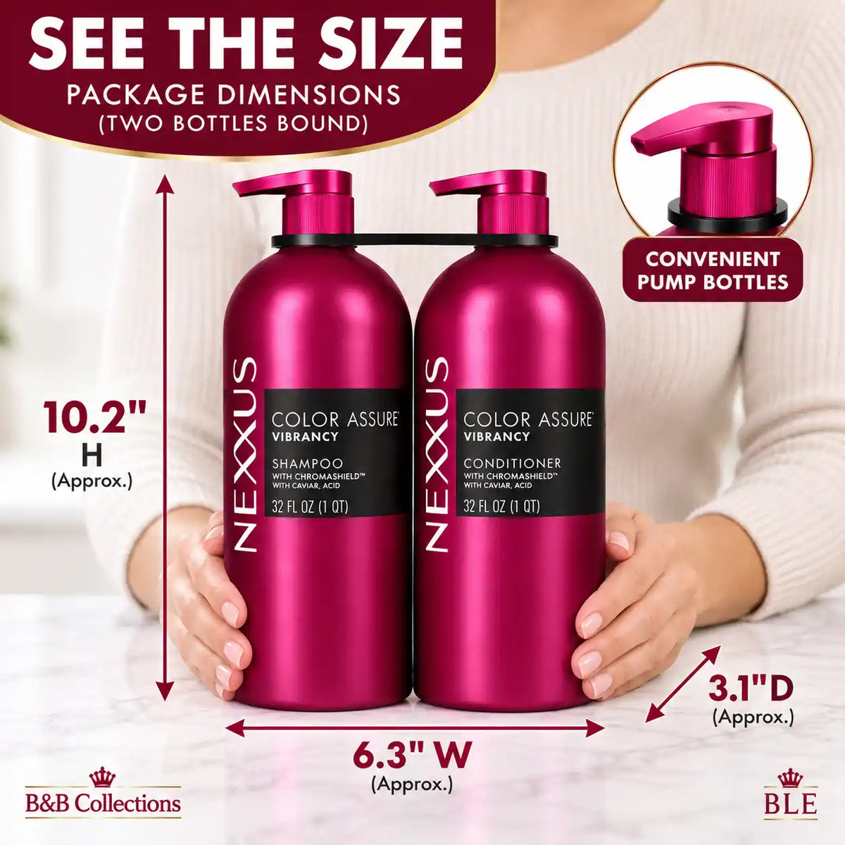 Nexxus Color Assure Vibrancy Shampoo & Conditioner Set, 32 fl oz Each, Color-Treated Hair Care, 2-Piece Set
