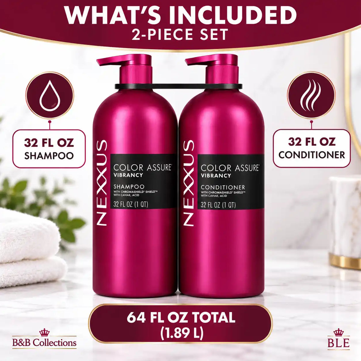 Nexxus Color Assure Vibrancy Shampoo & Conditioner Set, 32 fl oz Each, Color-Treated Hair Care, 2-Piece Set