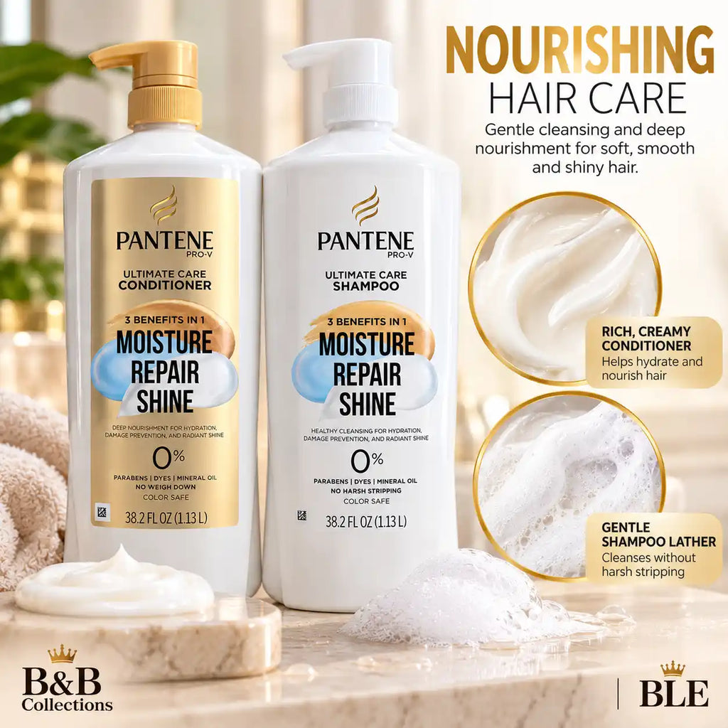 Pantene Pro-V Ultimate Care Shampoo & Conditioner Set, Moisture Repair Shine, 3 Benefits in 1, Hydration, Damage Prevention & Radiant Shine, 38.2 fl oz Each, 2 Pack