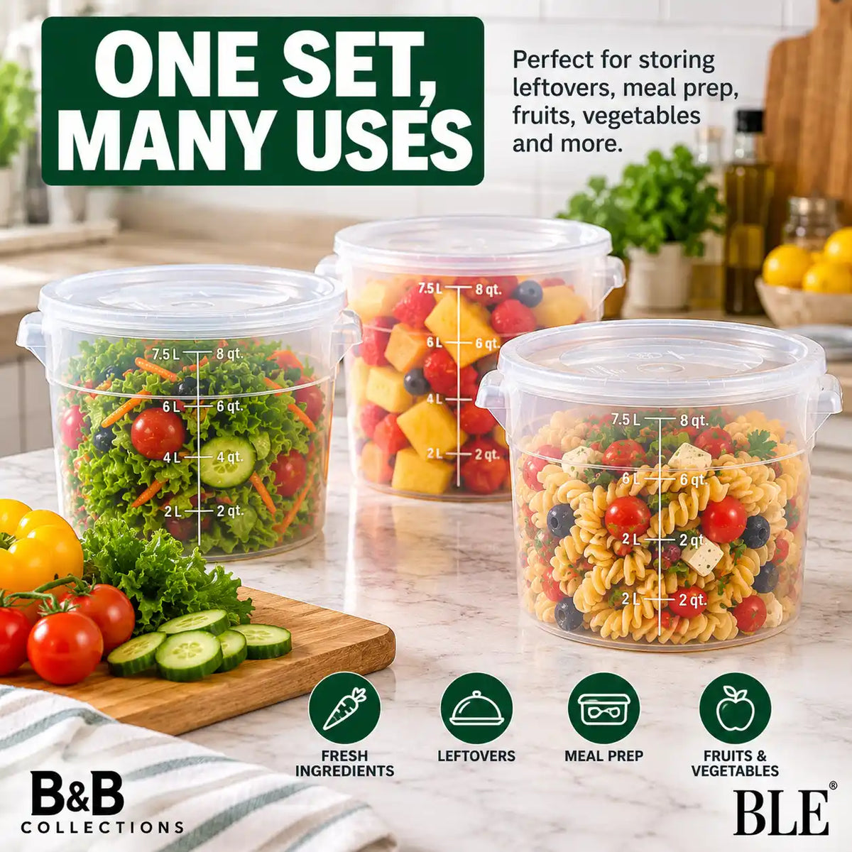 Cambro Professional Grade Food Storage Containers with Lids, 2 Quart (1.9 L), BPA-Free, Clear Round Reusable Food Containers, 3-Pack (6 Pieces Total)