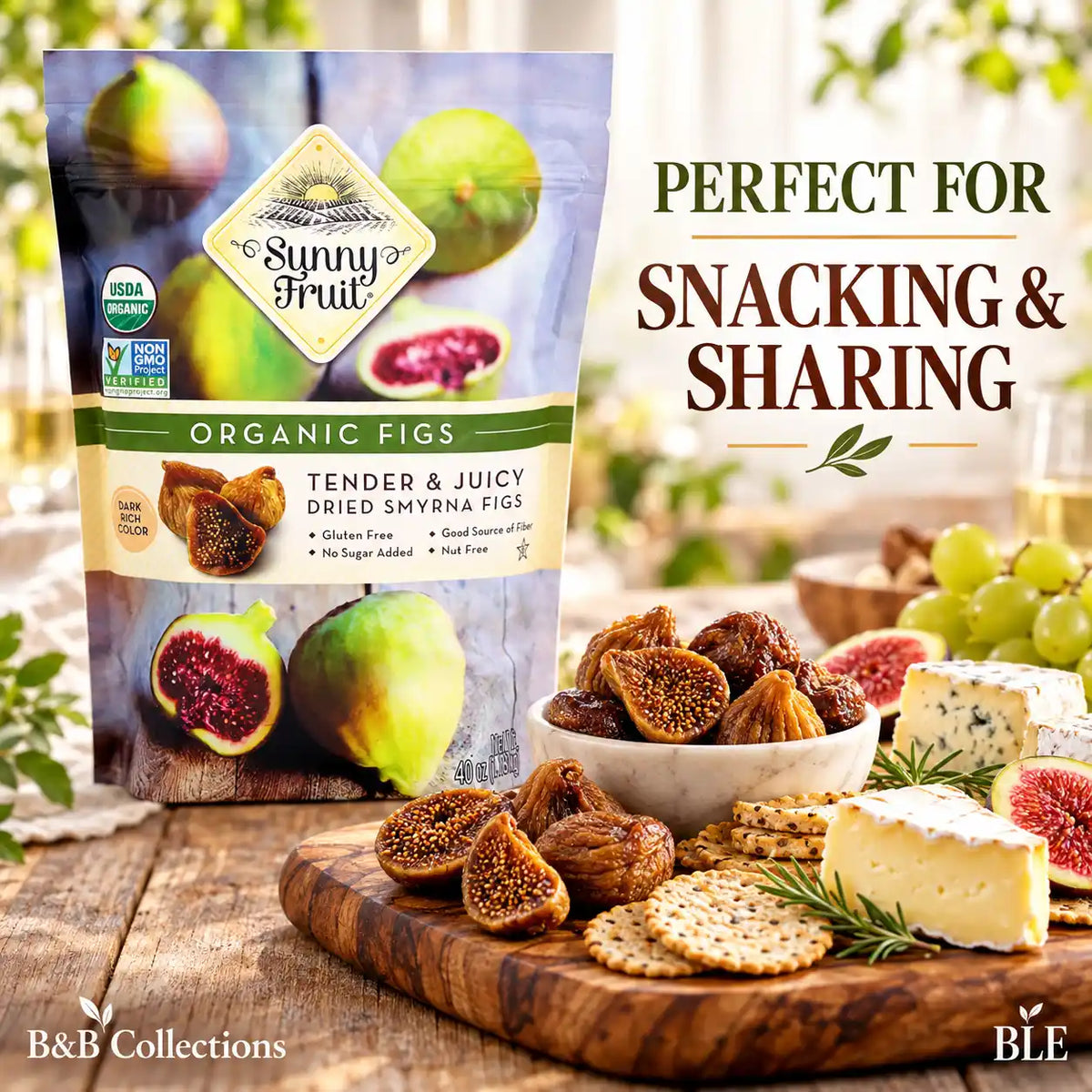 Sunny Fruit Organic Dried Smyrna Figs, 40 oz (2.5 lb), Tender & Juicy Sun-Dried Figs, USDA Organic, Non-GMO, Gluten-Free, No Sugar Added, Good Source of Fiber