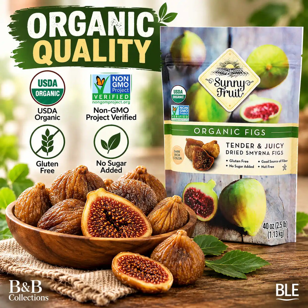 Sunny Fruit Organic Dried Smyrna Figs, 40 oz (2.5 lb), Tender & Juicy Sun-Dried Figs, USDA Organic, Non-GMO, Gluten-Free, No Sugar Added, Good Source of Fiber
