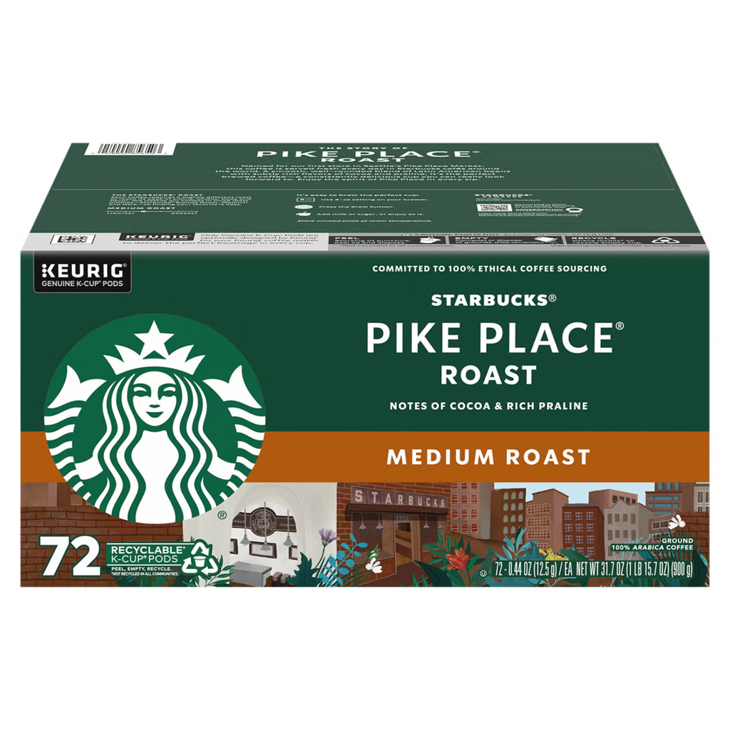 Starbucks Coffee Keurig K-Cup Pods Variety Pack, 72 Count, Medium Roast, Dark Roast & Seasonal Blend, 100% Arabica Coffee, Compatible with Keurig Brewers