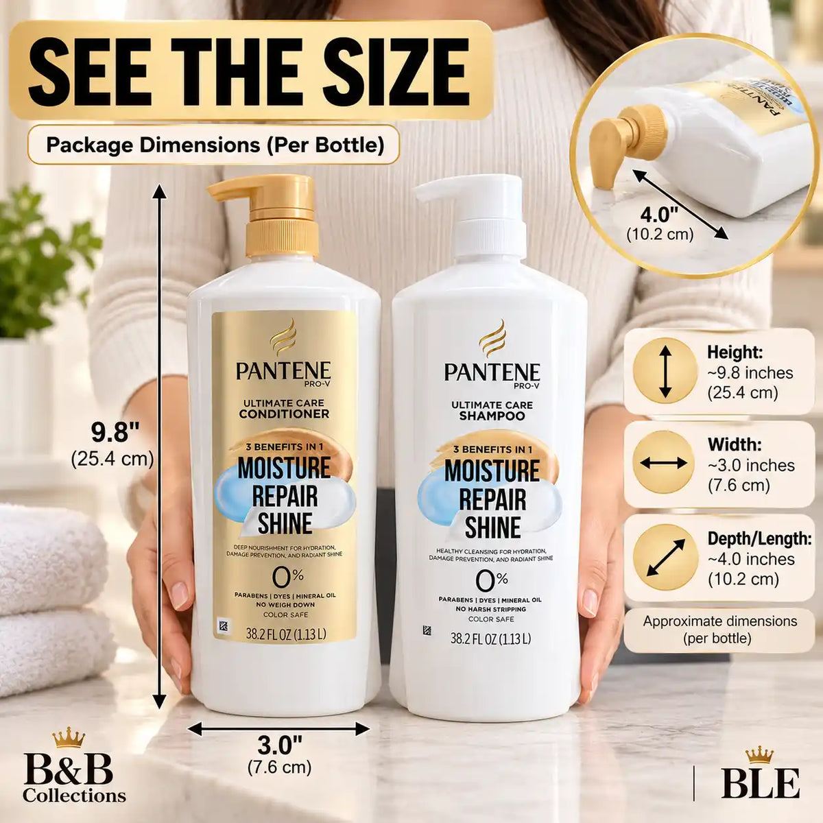 Pantene Pro-V Ultimate Care Shampoo & Conditioner Set, Moisture Repair Shine, 3 Benefits in 1, Hydration, Damage Prevention & Radiant Shine, 38.2 fl oz Each, 2 Pack