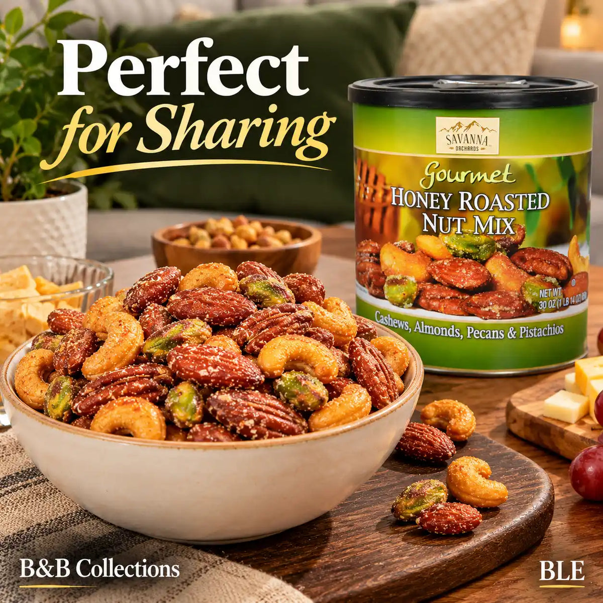 Savanna Orchards Gourmet Honey Roasted Nut Mix, 30 oz (1 lb 14 oz), Cashews, Almonds, Pecans & Pistachios, Sweet & Crunchy Snack