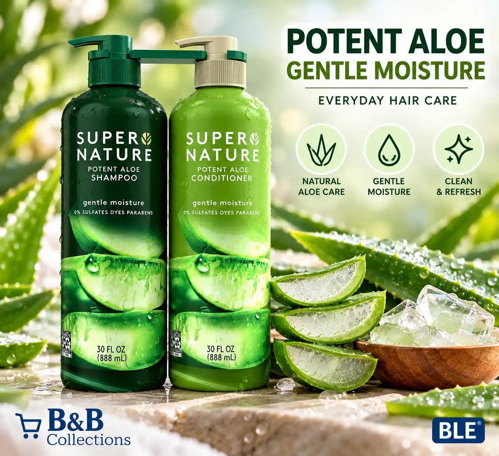 Super Nature Potent Aloe Shampoo & Conditioner Set, Gentle Moisture Hair Care, Sulfate-Free, Dye-Free & Paraben-Free, 30 fl oz Each, 2-Pack (60 fl oz Total)