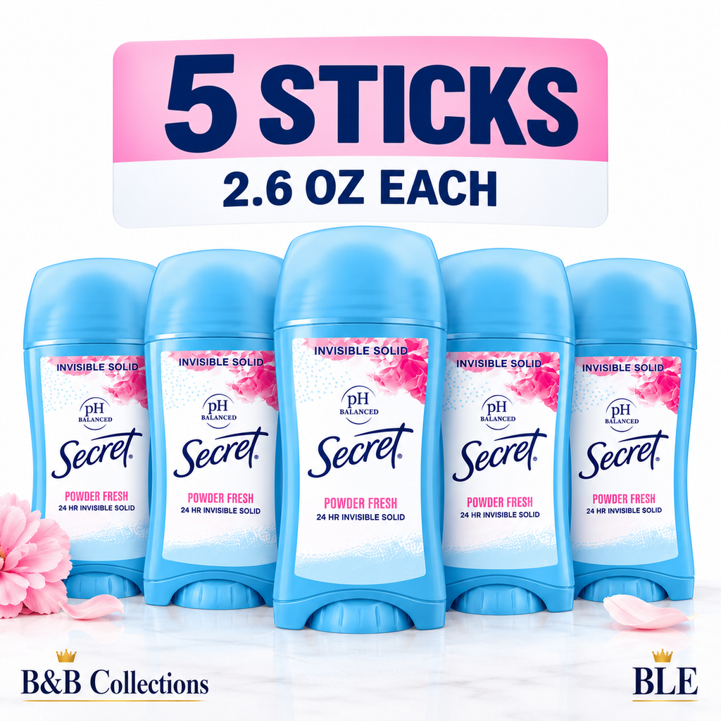 Secret Invisible Solid Antiperspirant Deodorant, Powder Fresh, pH Balanced, 5-Pack, 2.6 oz Each