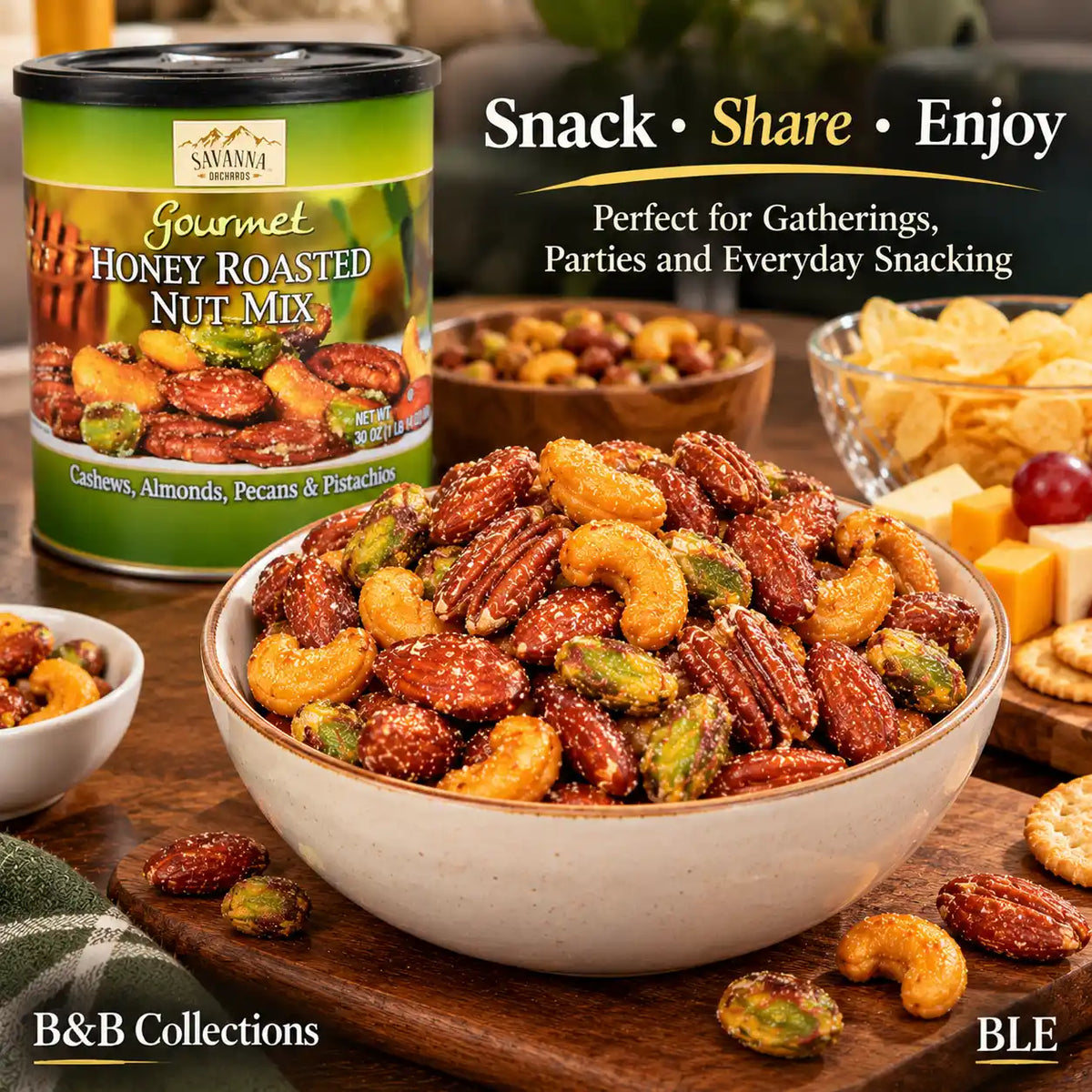 Savanna Orchards Gourmet Honey Roasted Nut Mix, 30 oz (1 lb 14 oz), Cashews, Almonds, Pecans & Pistachios, Sweet & Crunchy Snack