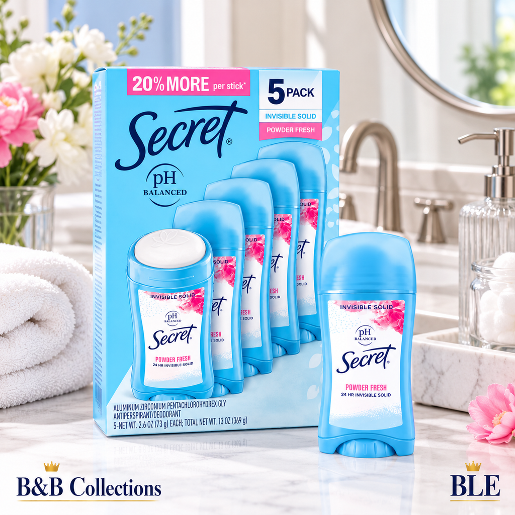 Secret Invisible Solid Antiperspirant Deodorant, Powder Fresh, pH Balanced, 5-Pack, 2.6 oz Each