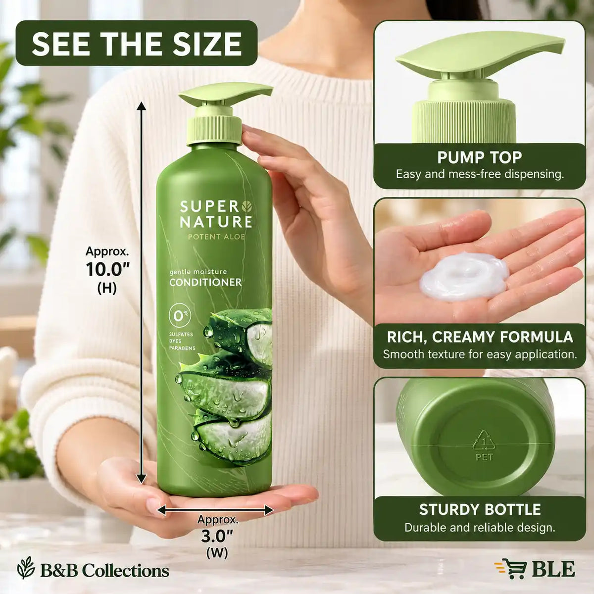 Super Nature Potent Aloe Gentle Moisture Conditioner, Sulfate-Free, Dye-Free & Paraben-Free, Aloe Vera Hair Care