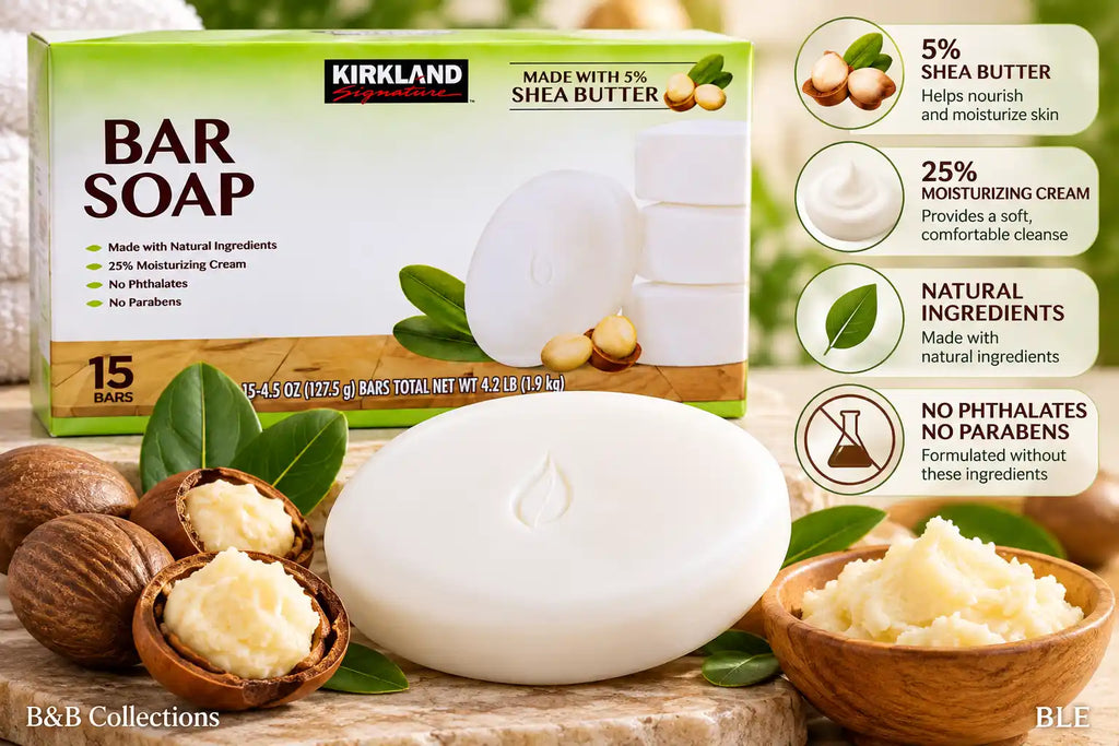 Kirkland Signature Bar Soap with 5% Shea Butter, 15 Bars, 4.5 oz Each, Moisturizing Soap with Natural Ingredients, 25% Moisturizing Cream