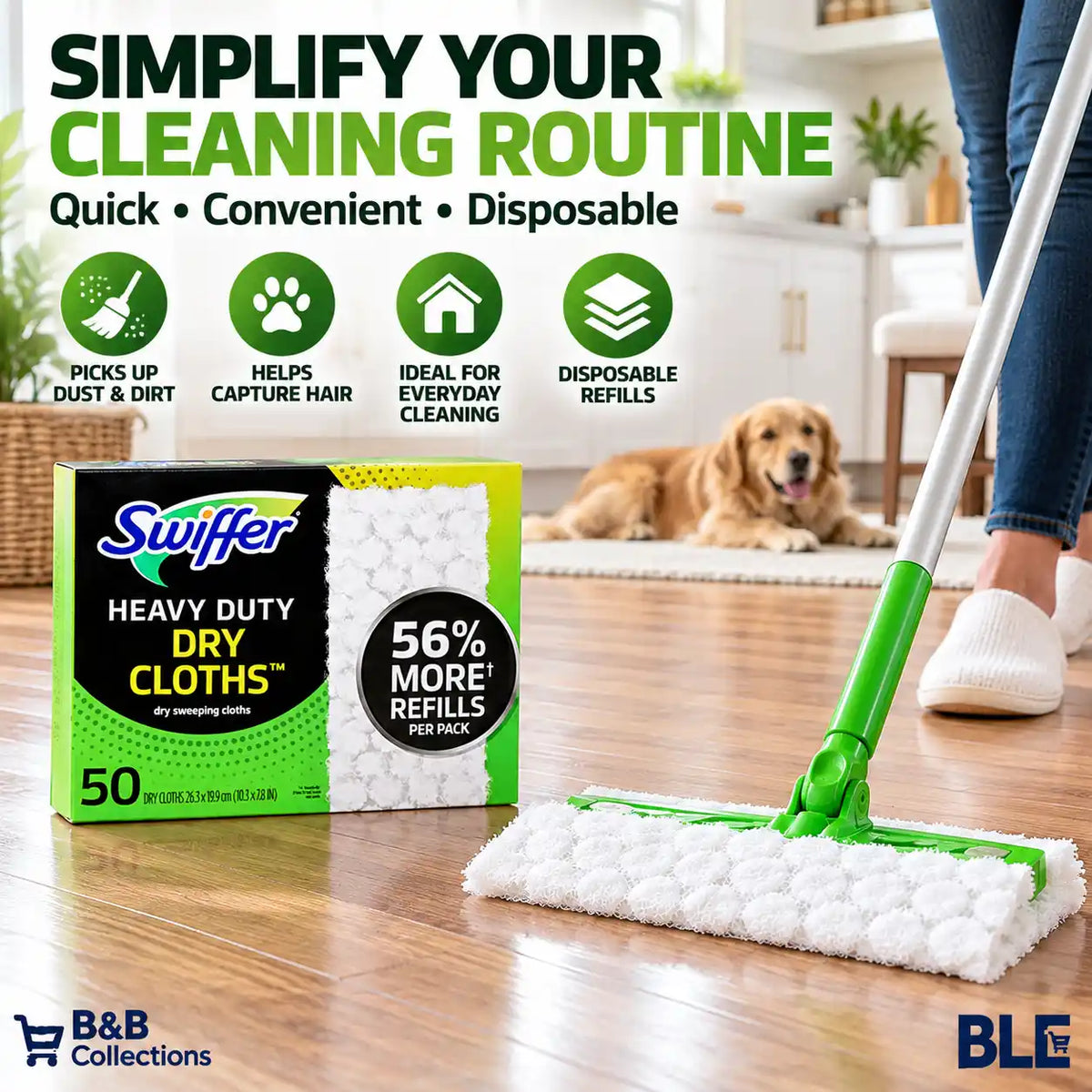 Swiffer Heavy Duty Dry Sweeping Cloth Refills, 50 Count, Textured Disposable Floor Cleaning Pads for Dust, Dirt & Hair