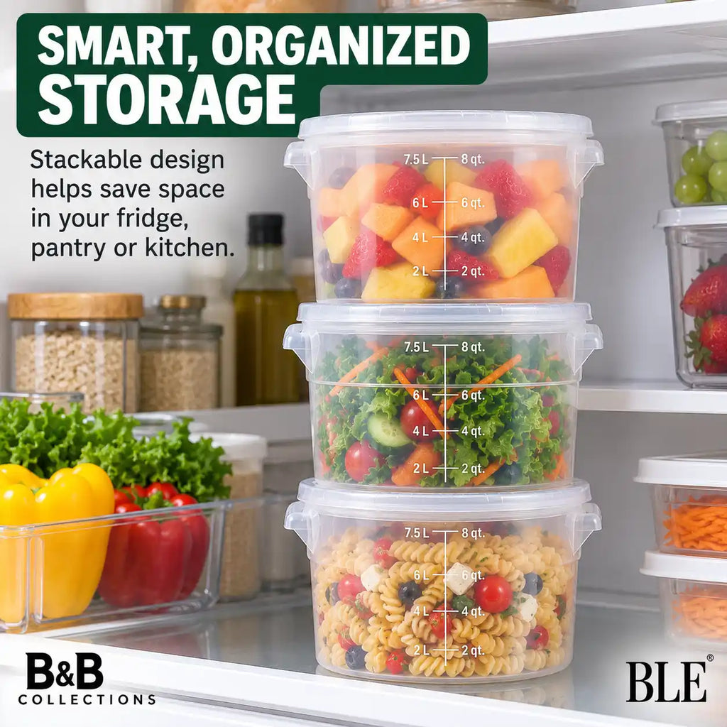 Cambro Professional Grade Food Storage Containers with Lids, 2 Quart (1.9 L), BPA-Free, Clear Round Reusable Food Containers, 3-Pack (6 Pieces Total)