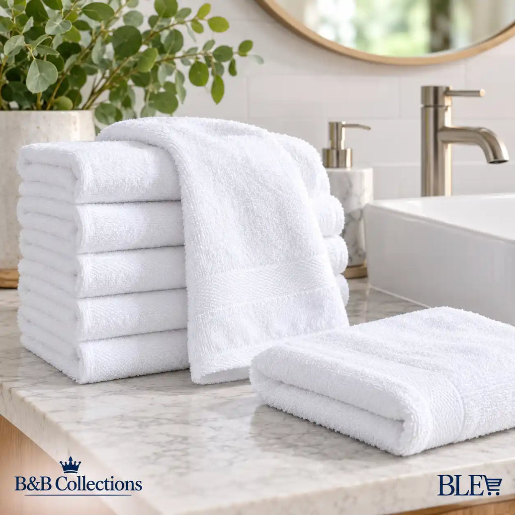 Grandeur Hospitality Hand Towels, 12-Pack, 100% Cotton, White, 16" x 30", Soft & Absorbent Towels for Bathroom, Guest & Commercial Use
