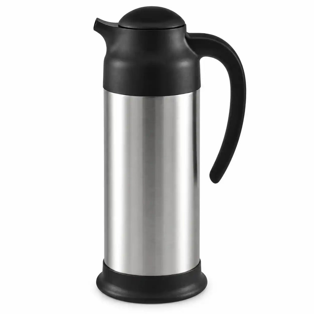 Stainless Steel Thermal Coffee Carafe, Insulated Coffee & Tea Server with Easy-Pour Spout and Ergonomic Handle, Silver & Black