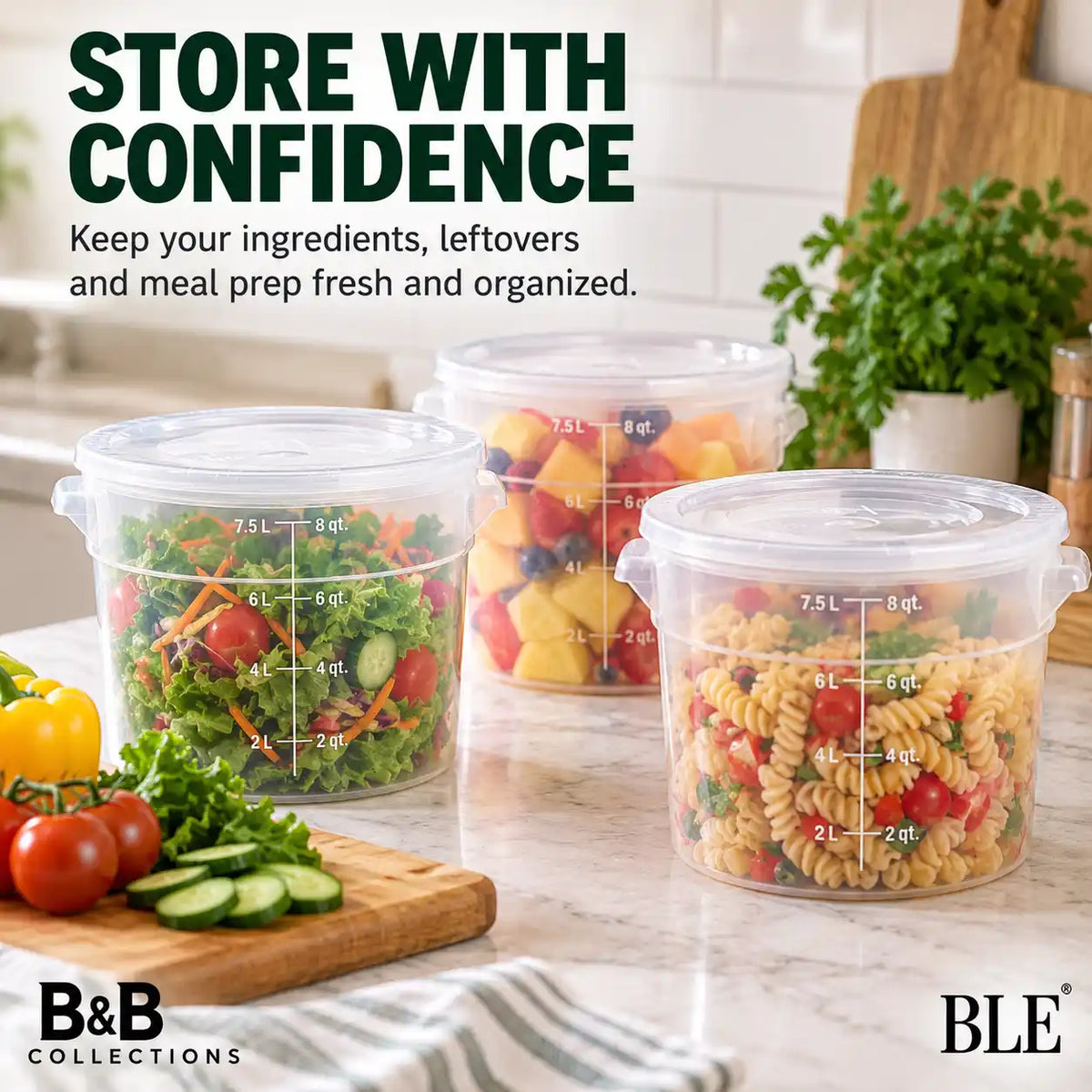 Cambro Professional Grade Food Storage Containers with Lids, 2 Quart (1.9 L), BPA-Free, Clear Round Reusable Food Containers, 3-Pack (6 Pieces Total)