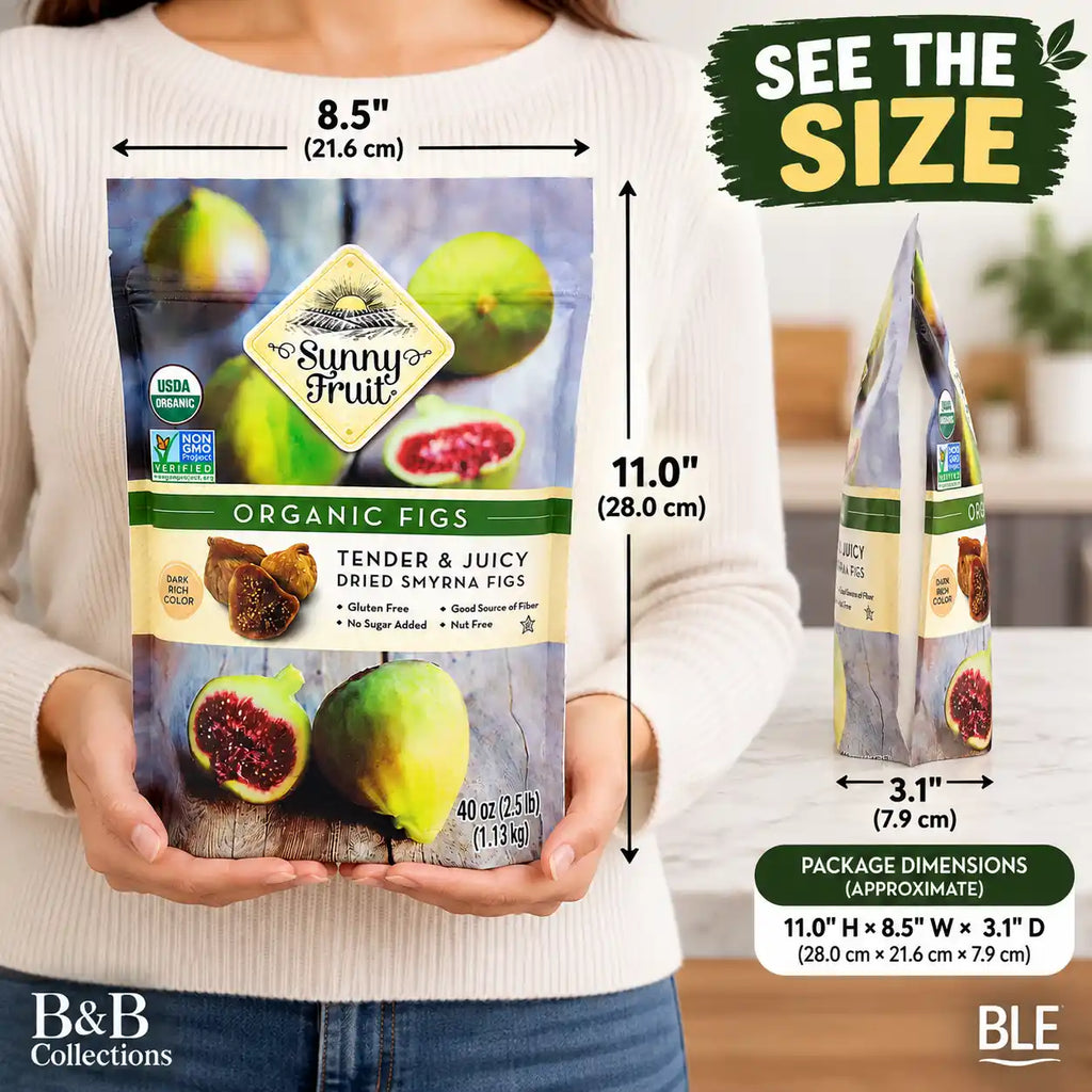 Sunny Fruit Organic Dried Smyrna Figs, 40 oz (2.5 lb), Tender & Juicy Sun-Dried Figs, USDA Organic, Non-GMO, Gluten-Free, No Sugar Added, Good Source of Fiber