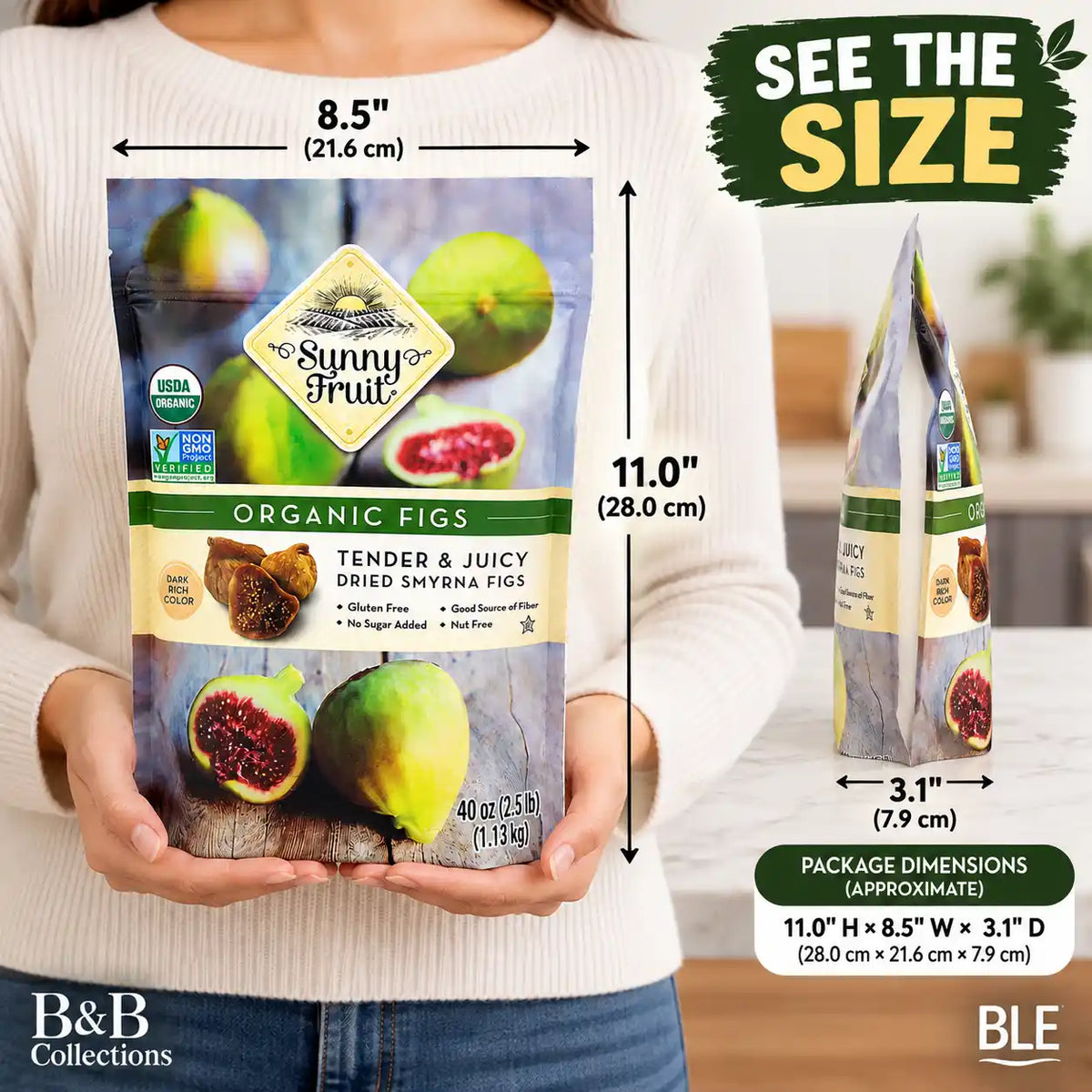 Sunny Fruit Organic Dried Smyrna Figs, 40 oz (2.5 lb), Tender & Juicy Sun-Dried Figs, USDA Organic, Non-GMO, Gluten-Free, No Sugar Added, Good Source of Fiber