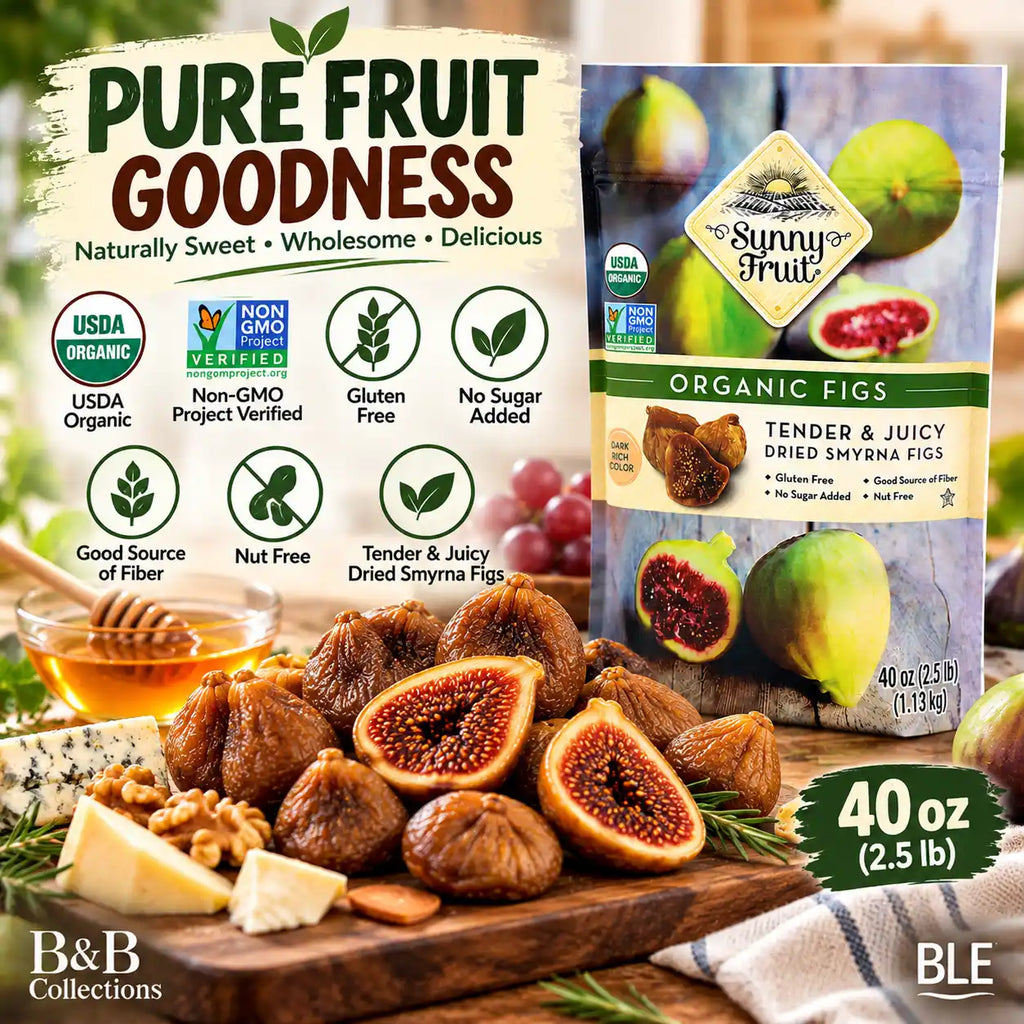 Sunny Fruit Organic Dried Smyrna Figs, 40 oz (2.5 lb), Tender & Juicy Sun-Dried Figs, USDA Organic, Non-GMO, Gluten-Free, No Sugar Added, Good Source of Fiber