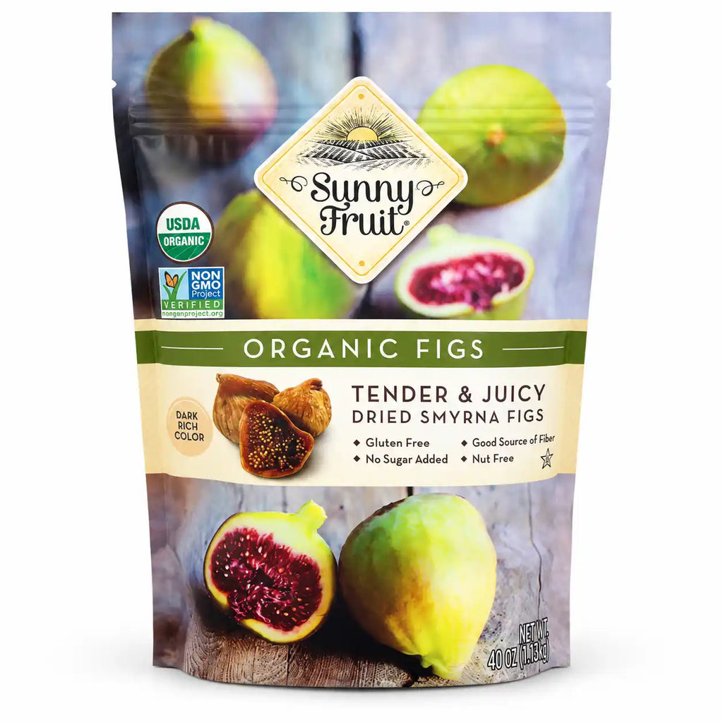 Sunny Fruit Organic Dried Smyrna Figs, 40 oz (2.5 lb), Tender & Juicy Sun-Dried Figs, USDA Organic, Non-GMO, Gluten-Free, No Sugar Added, Good Source of Fiber