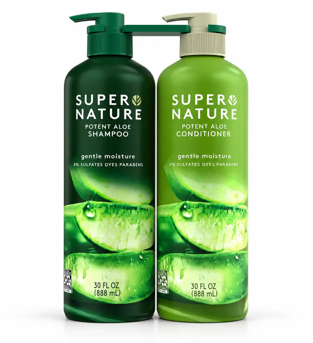 Super Nature Potent Aloe Shampoo & Conditioner Set, Gentle Moisture Hair Care, Sulfate-Free, Dye-Free & Paraben-Free, 30 fl oz Each, 2-Pack (60 fl oz Total)