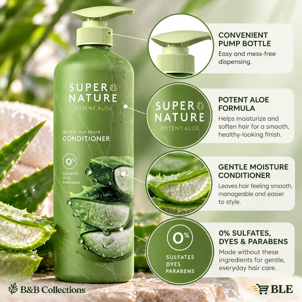 Super Nature Potent Aloe Gentle Moisture Conditioner, Sulfate-Free, Dye-Free & Paraben-Free, Aloe Vera Hair Care