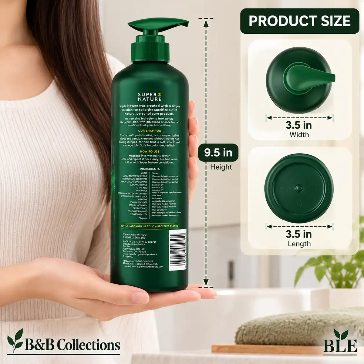 Super Nature Gentle Shampoo with Potato, Aloe & Oat, Sulfate-Free Hair Cleanser, Green Pump Bottle