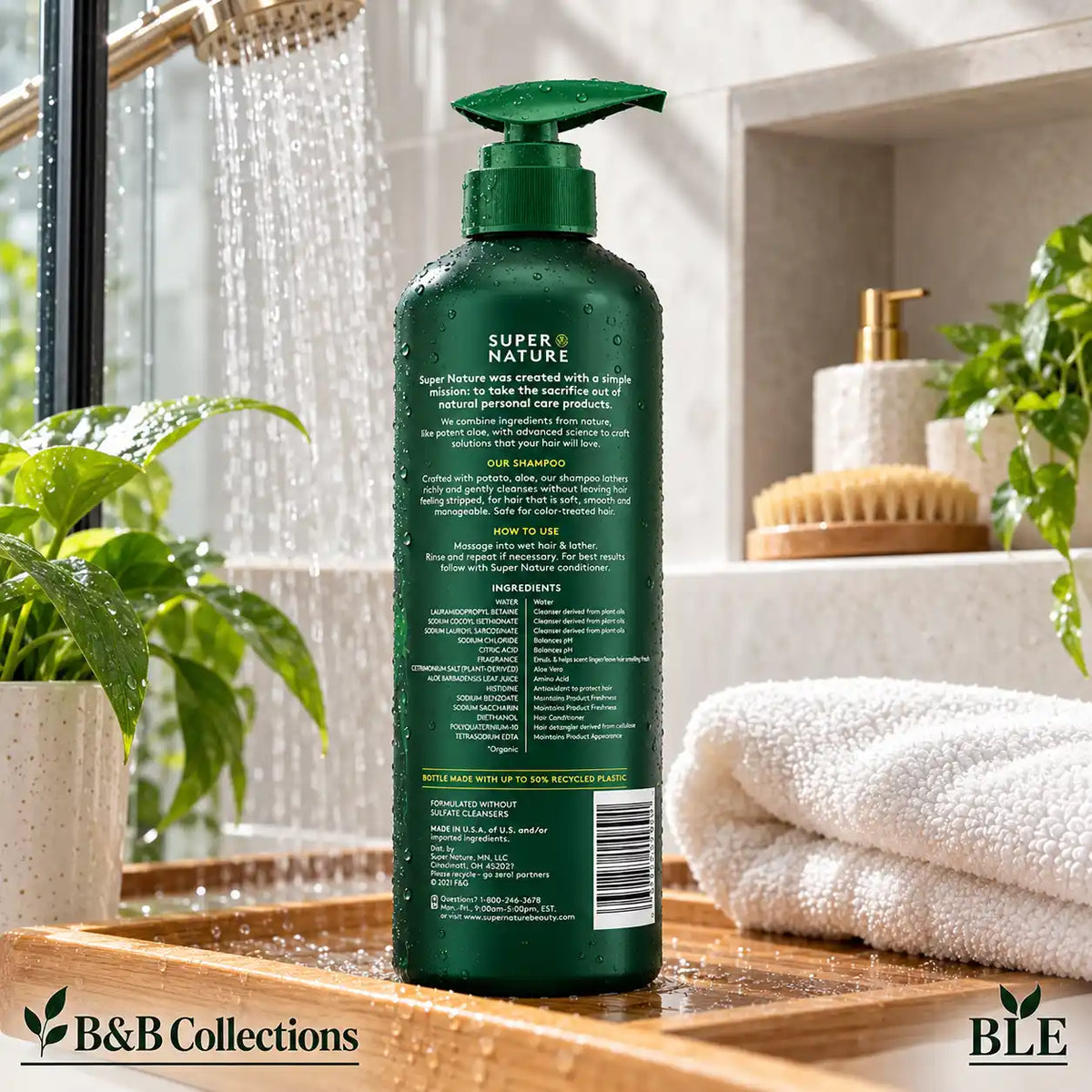 Super Nature Gentle Shampoo with Potato, Aloe & Oat, Sulfate-Free Hair Cleanser, Green Pump Bottle