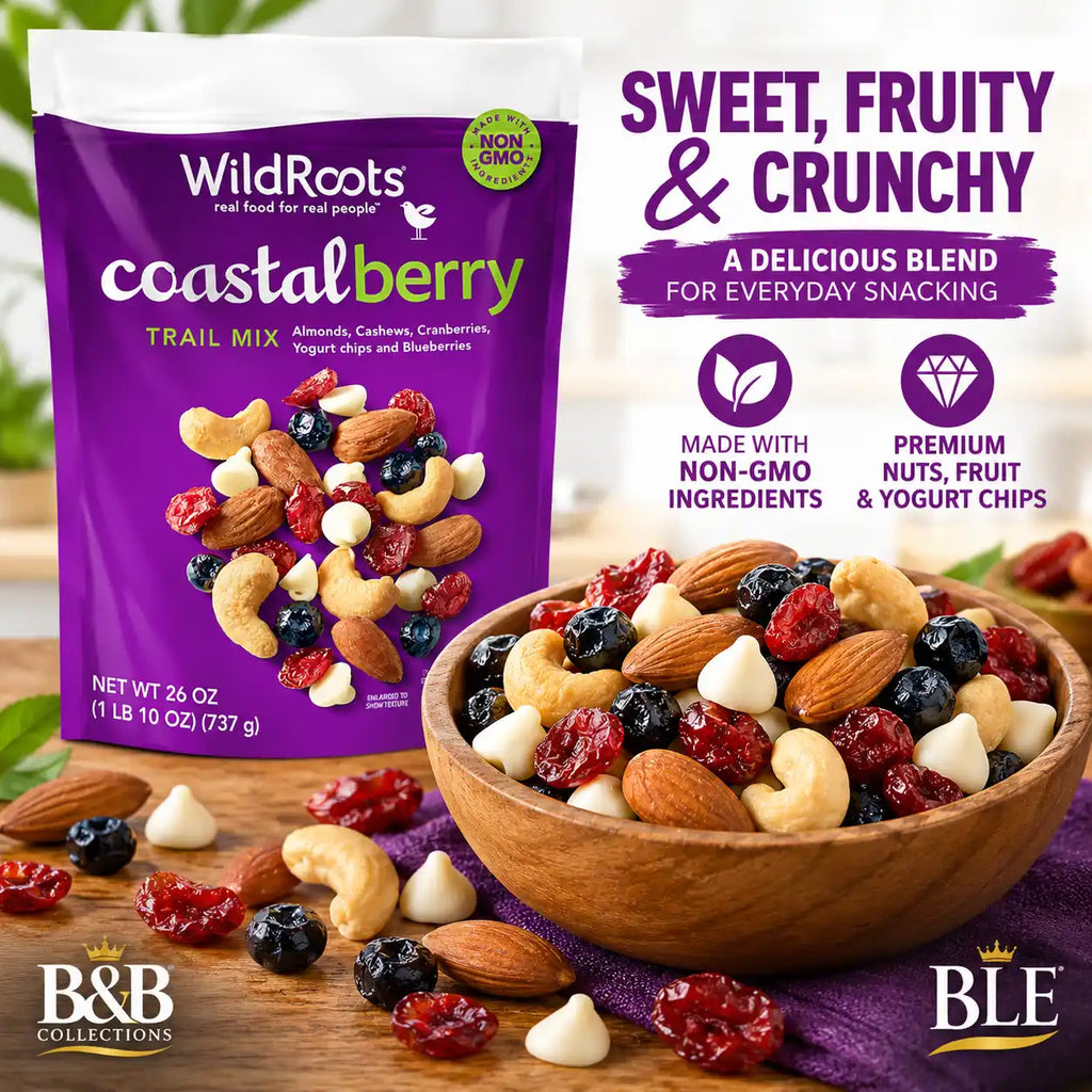 WildRoots Coastalberry Trail Mix, Almonds, Cashews, Cranberries, Blueberries & Yogurt Chips, Non-GMO Ingredients, 26 oz Resealable Bag
