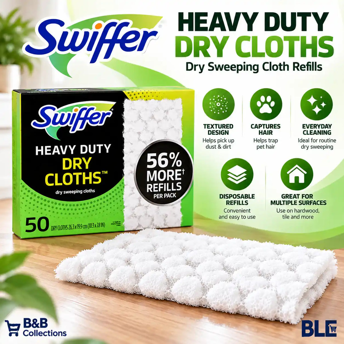 Swiffer Heavy Duty Dry Sweeping Cloth Refills, 50 Count, Textured Disposable Floor Cleaning Pads for Dust, Dirt & Hair