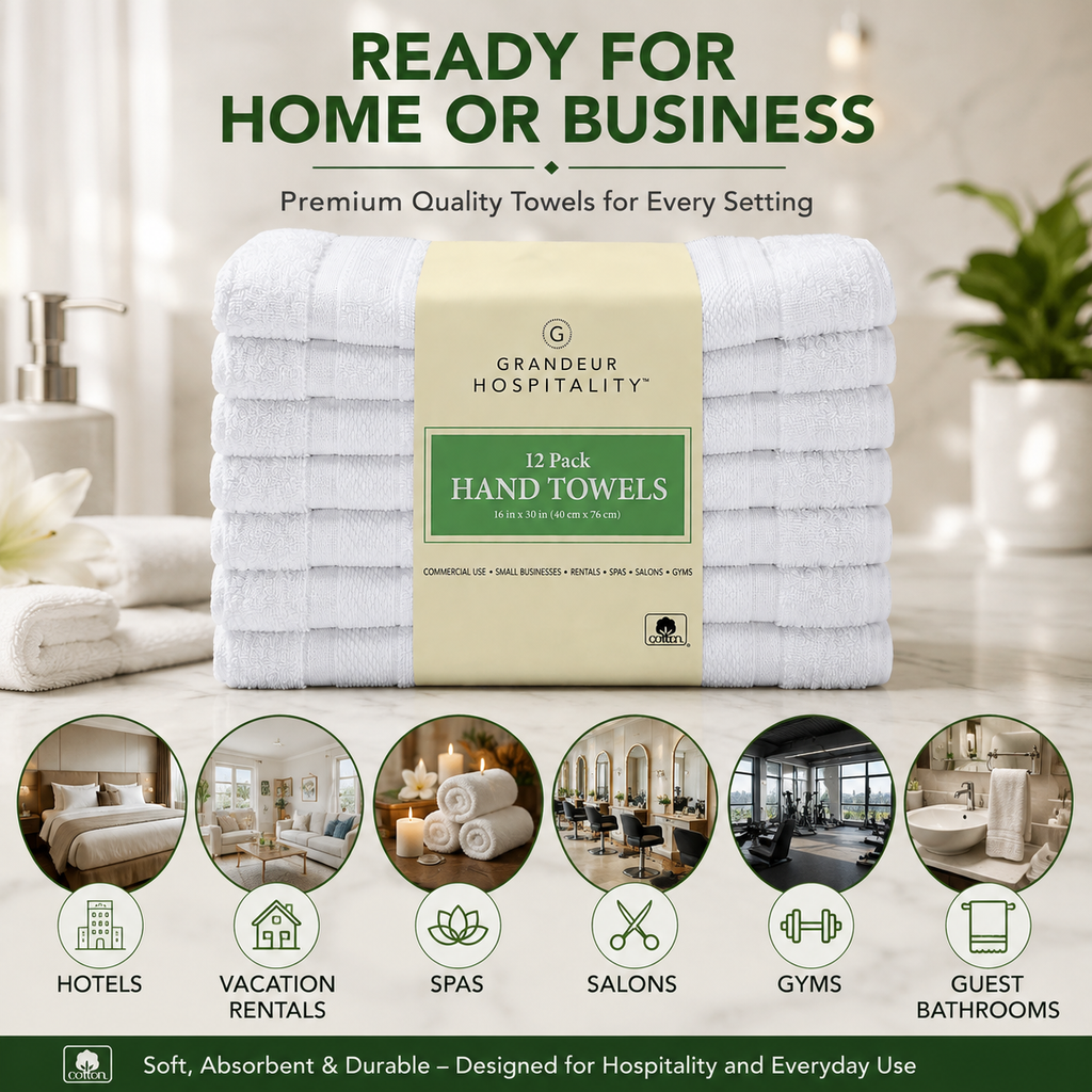 Grandeur Hospitality White Cotton Towels, Bath Towels, Hand Towels & Washcloths, Commercial Hospitality Collection