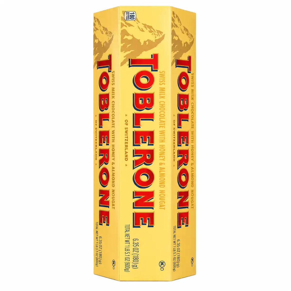 Toblerone Swiss Milk Chocolate with Honey & Almond Nougat, 180 g (6.35 oz), Premium Swiss Chocolate Bar