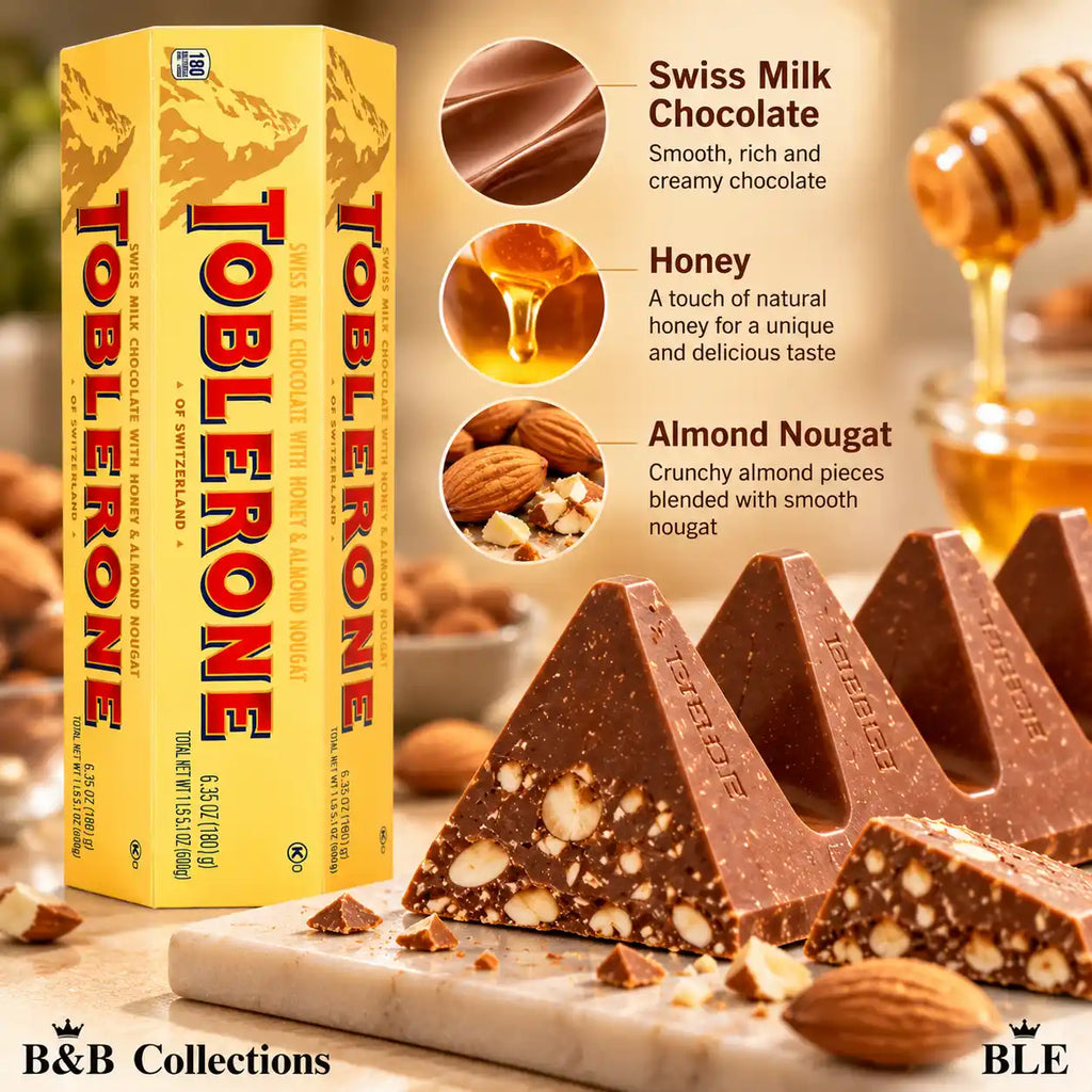 Toblerone Swiss Milk Chocolate with Honey & Almond Nougat, 180 g (6.35 oz), Premium Swiss Chocolate Bar