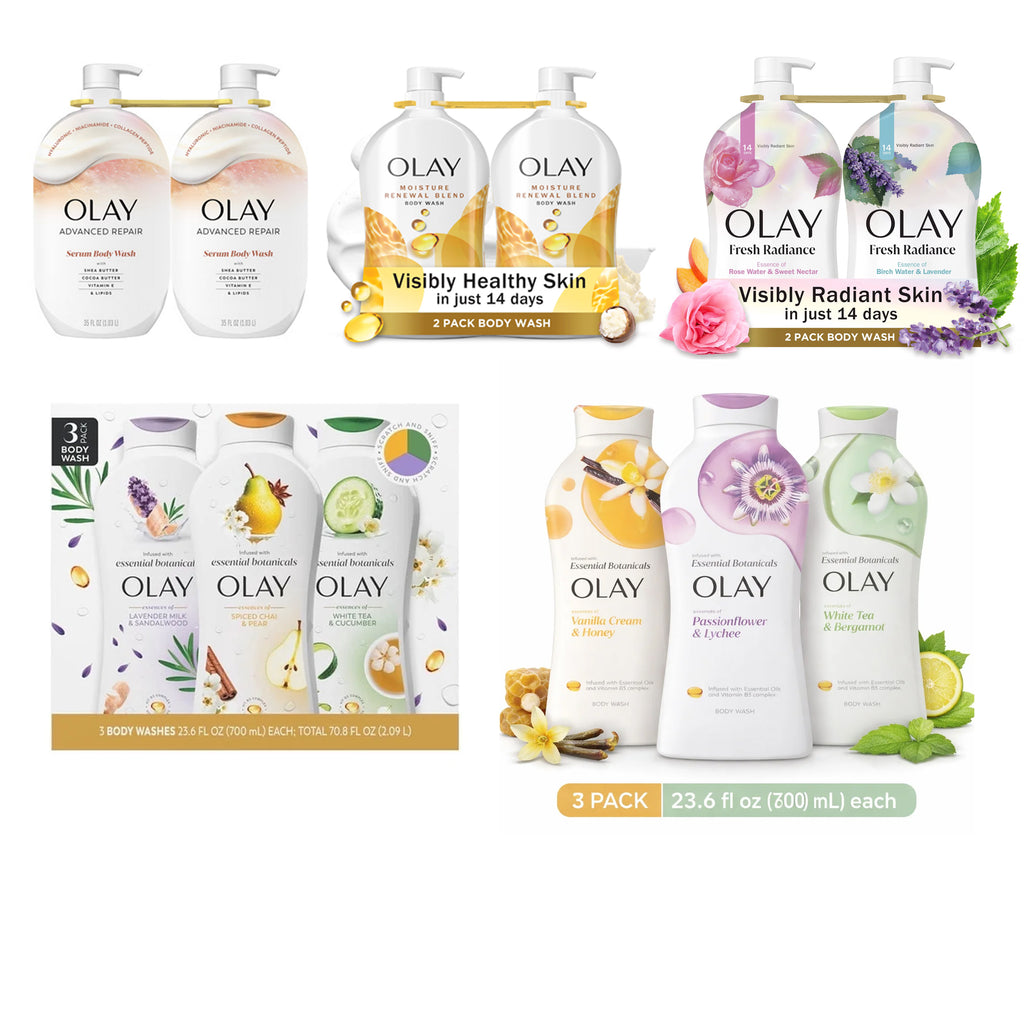 Olay Body Wash Variety Pack, Moisture Renewal Blend, Advanced Repair Serum & Essential Botanicals, Pump & Bottle Formulas, Multiple Scents and Sizes