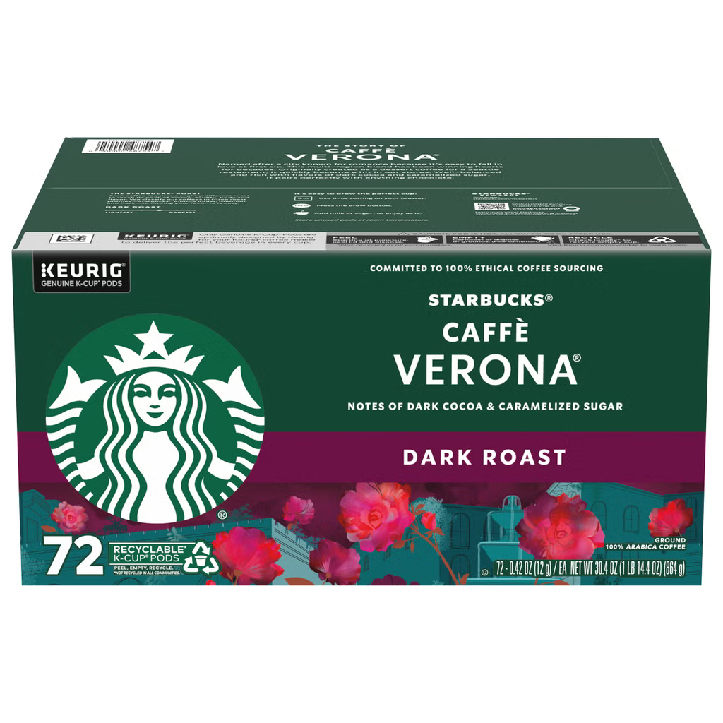 Starbucks Coffee Keurig K-Cup Pods Variety Pack, 72 Count, Medium Roast, Dark Roast & Seasonal Blend, 100% Arabica Coffee, Compatible with Keurig Brewers