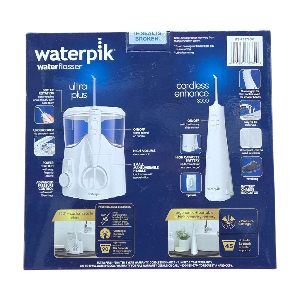 Waterpik Cordless Enhance 3000 + Ultra Plus Water Flosser Combo | Electric Dental Irrigator Set with Multiple Tips, Adjustable Pressure, Portable & Countertop Oral Care System