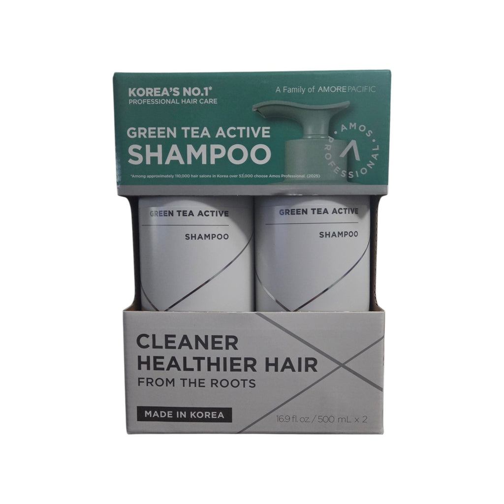 AMOS Professional Green Tea Active Shampoo 2-Pack 16.9 fl oz / 500mL – Scalp Care & Deep Cleansing Shampoo Made in Korea