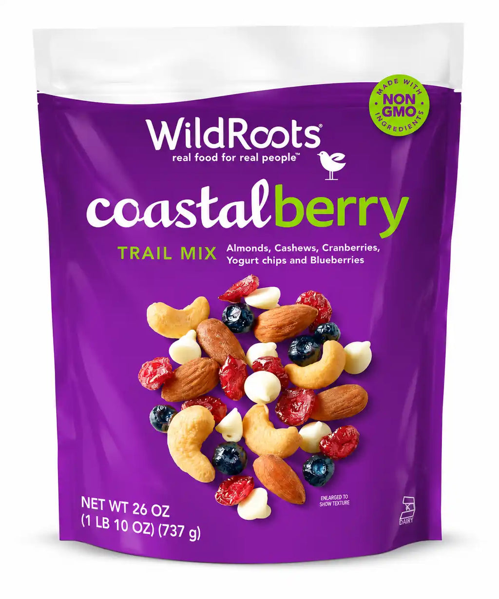 WildRoots Coastalberry Trail Mix, Almonds, Cashews, Cranberries, Blueberries & Yogurt Chips, Non-GMO Ingredients, 26 oz Resealable Bag