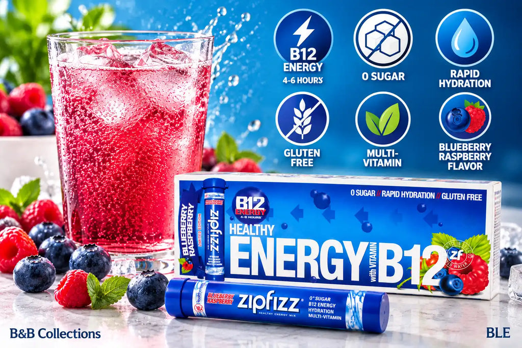 Zipfizz Healthy Energy Drink Mix, Blueberry Raspberry Flavor, Vitamin B12, Zero Sugar, Rapid Hydration, Gluten Free