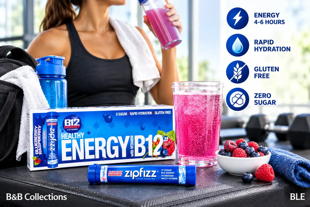 Zipfizz Healthy Energy Drink Mix, Blueberry Raspberry Flavor, Vitamin B12, Zero Sugar, Rapid Hydration, Gluten Free