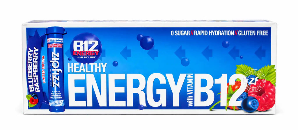 Zipfizz Healthy Energy Drink Mix, Blueberry Raspberry Flavor, Vitamin B12, Zero Sugar, Rapid Hydration, Gluten Free