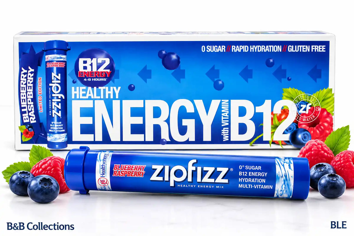 Zipfizz Healthy Energy Drink Mix, Blueberry Raspberry Flavor, Vitamin B12, Zero Sugar, Rapid Hydration, Gluten Free