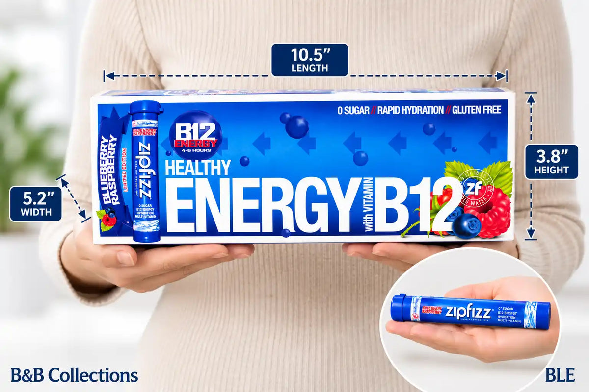 Zipfizz Healthy Energy Drink Mix, Blueberry Raspberry Flavor, Vitamin B12, Zero Sugar, Rapid Hydration, Gluten Free