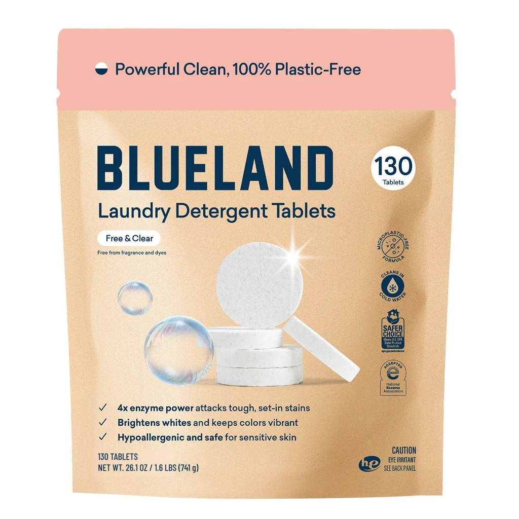 Blueland Laundry Detergent Tablets, Free & Clear, Plastic-Free Laundry Detergent, Hypoallergenic, HE Compatible, Cold Water Clean, 130 Tablets